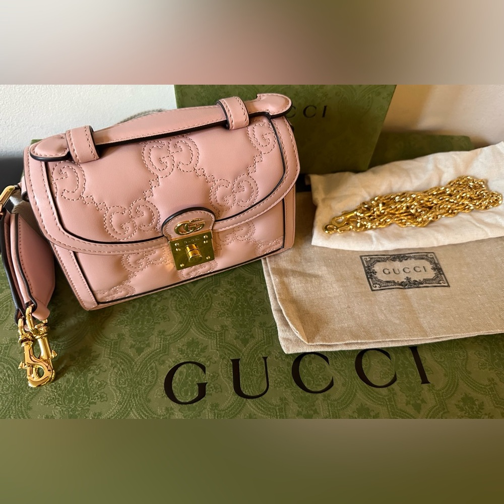 Gucci Matelassé PInk Small Top Handle Tote and Shoulder Bag New - Picture 2 of 11